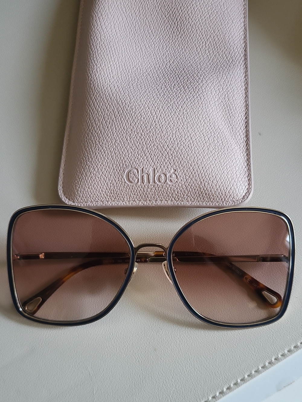 Chloe Square Gradient Sunglasses, Gold & Pink, Made In Italy